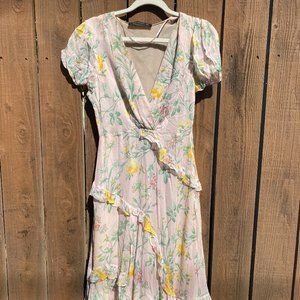 Zara Pink Floral Midi Dress, Size Small